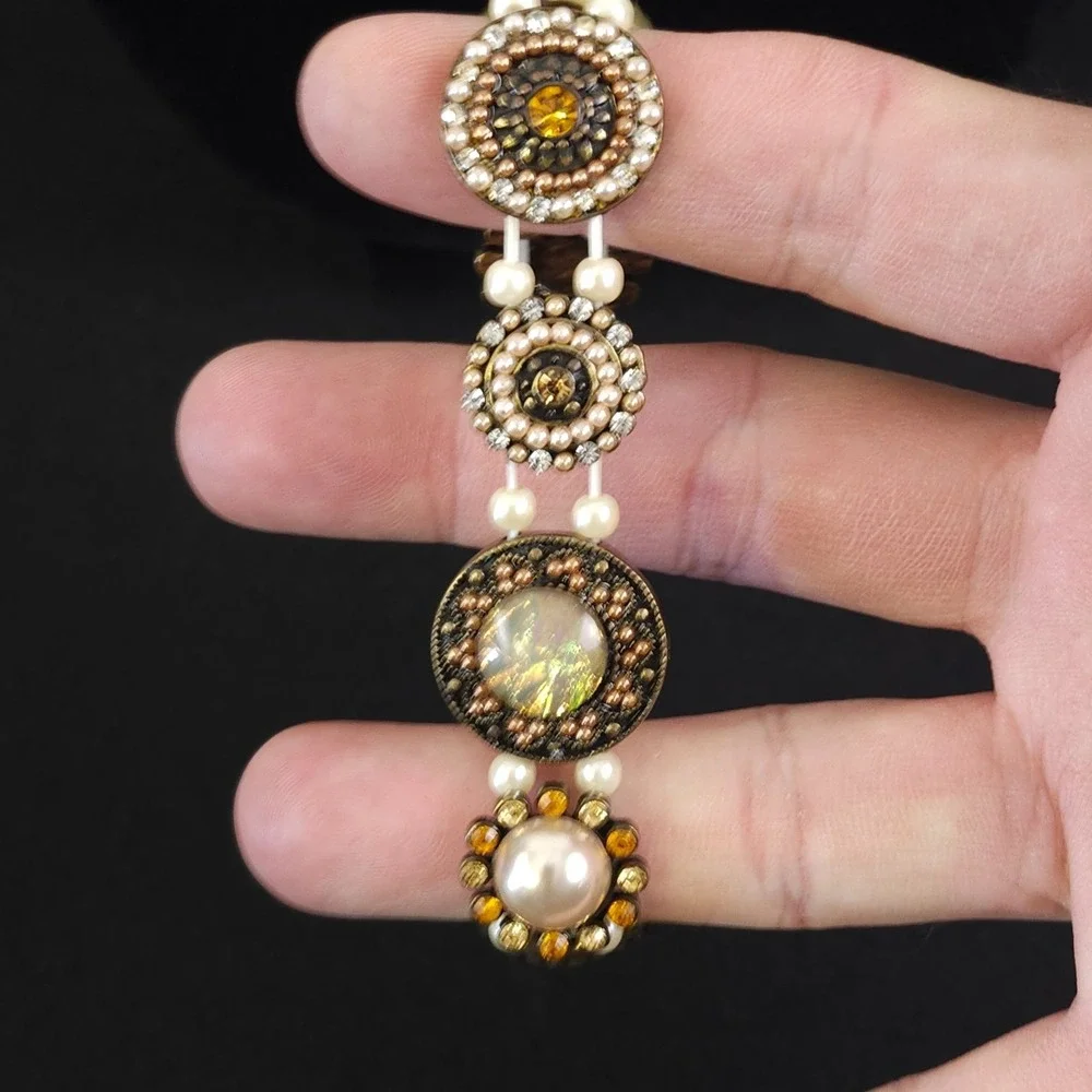 Vintage 90s Gold Tone Stretch Bracelet Statement Antiqued Women's Jewelry